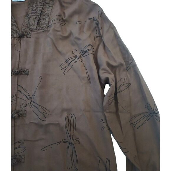 Meng Design Women's Art to Wear Top Size S M Dragonfly Kimono Brown Rayon - Picture 2 of 11